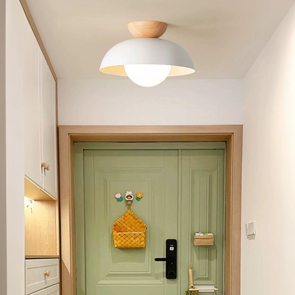Ceiling Light Dome with Wooden Cap | Globe Design