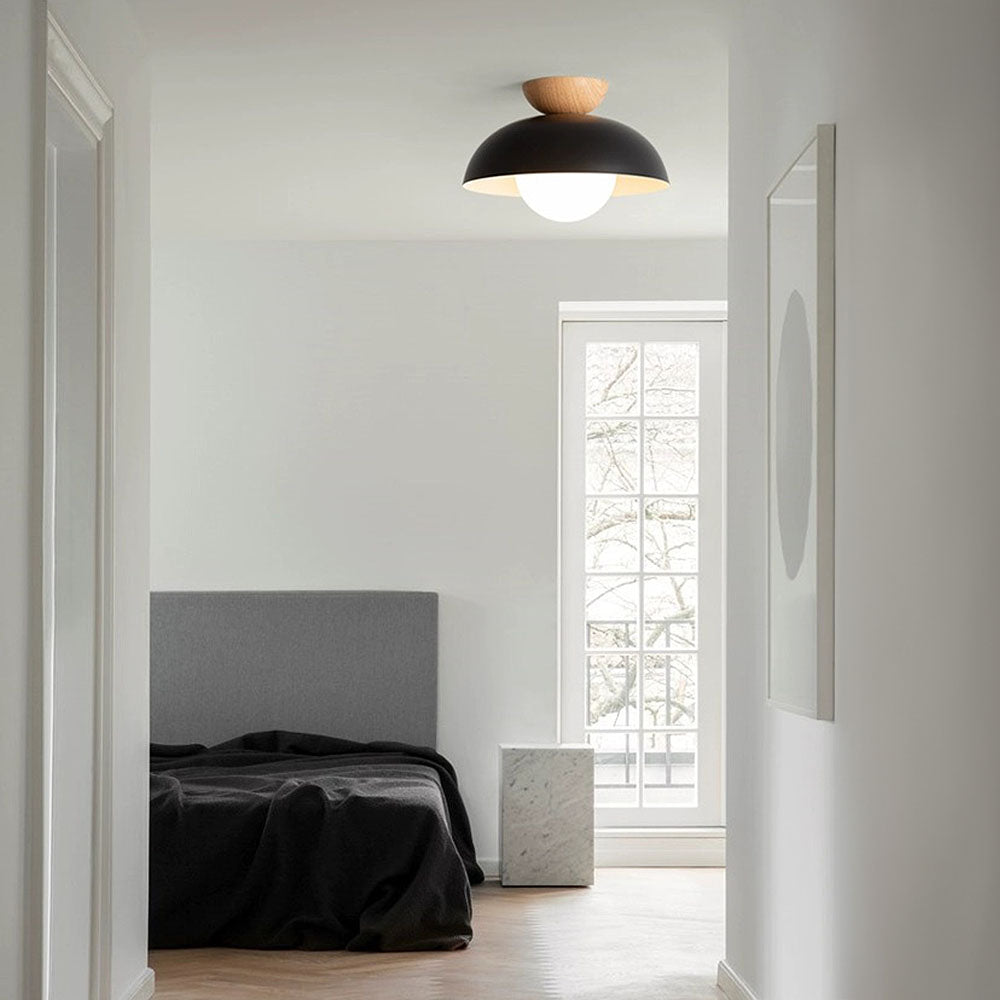 Ceiling Light Dome with Wooden Cap | Globe Design