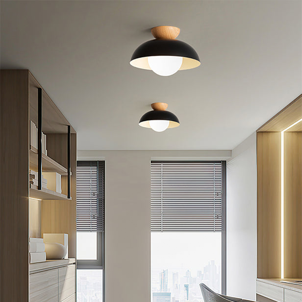 Ceiling Light Dome with Wooden Cap | Globe Design