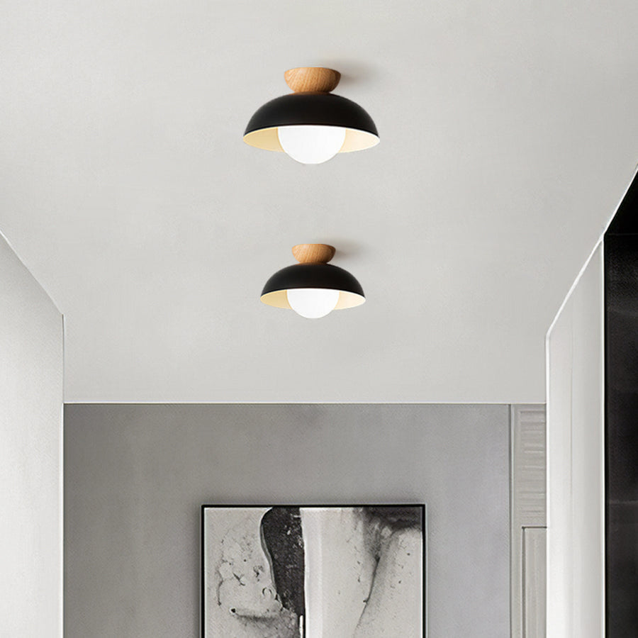 Ceiling Light Dome with Wooden Cap | Globe Design