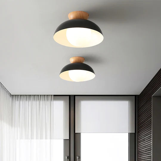Ceiling Light Dome with Wooden Cap | Globe Design