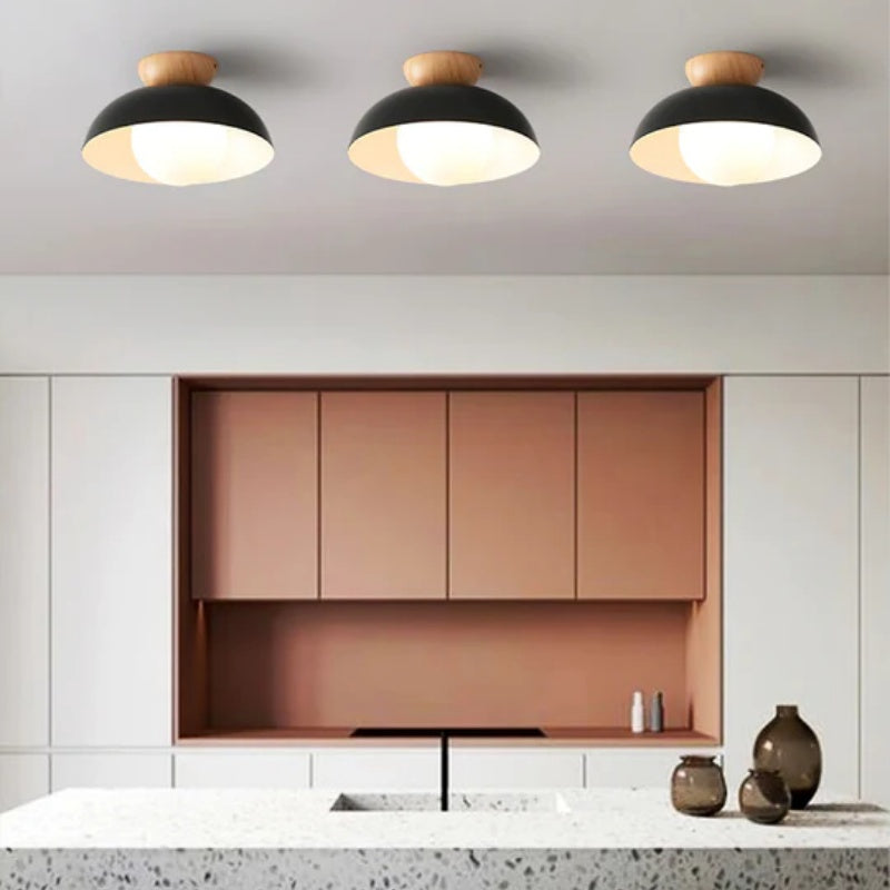 Ceiling Light Dome with Wooden Cap | Globe Design