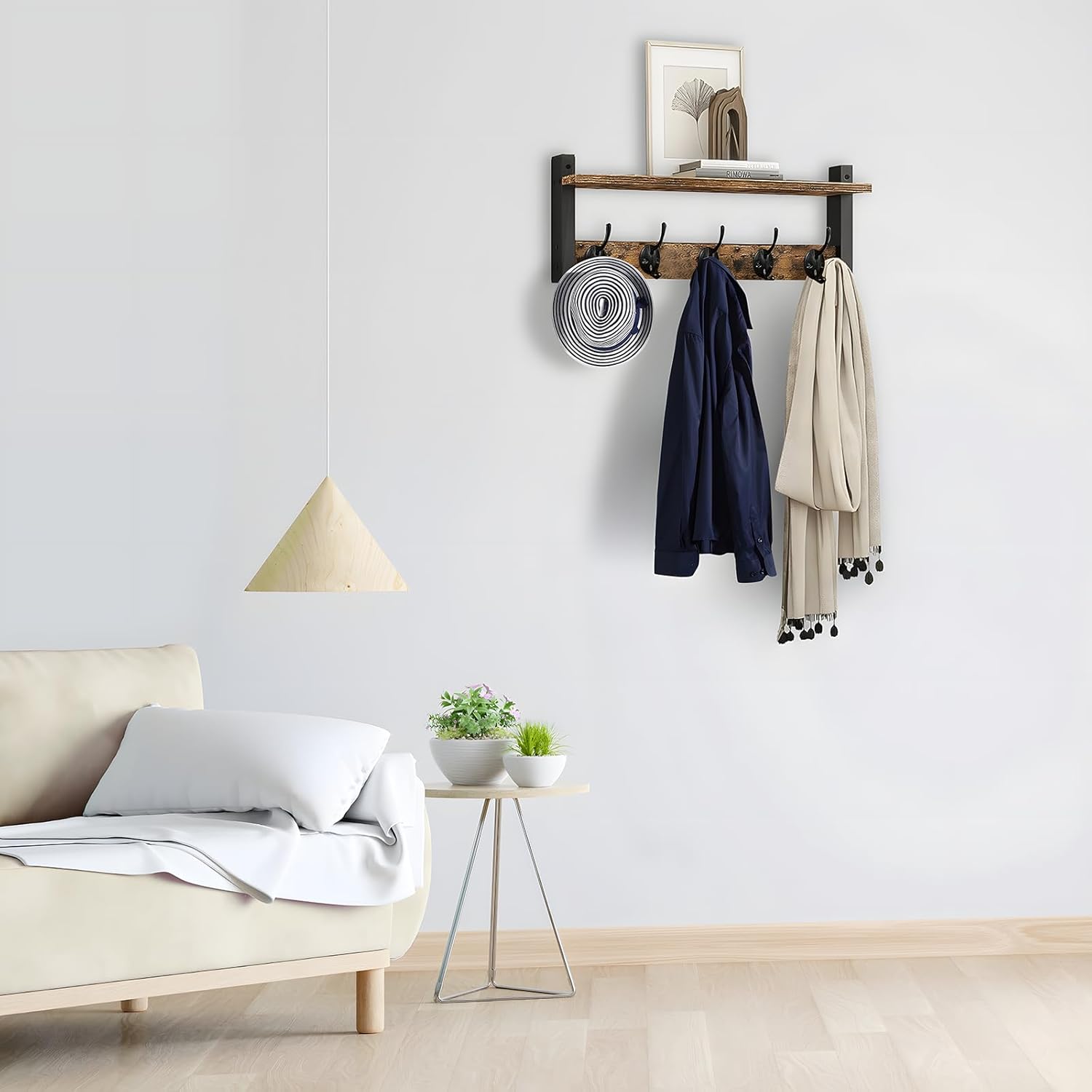 Coat Hangers Rustic Wall Rack with Shelf | 5-Hook