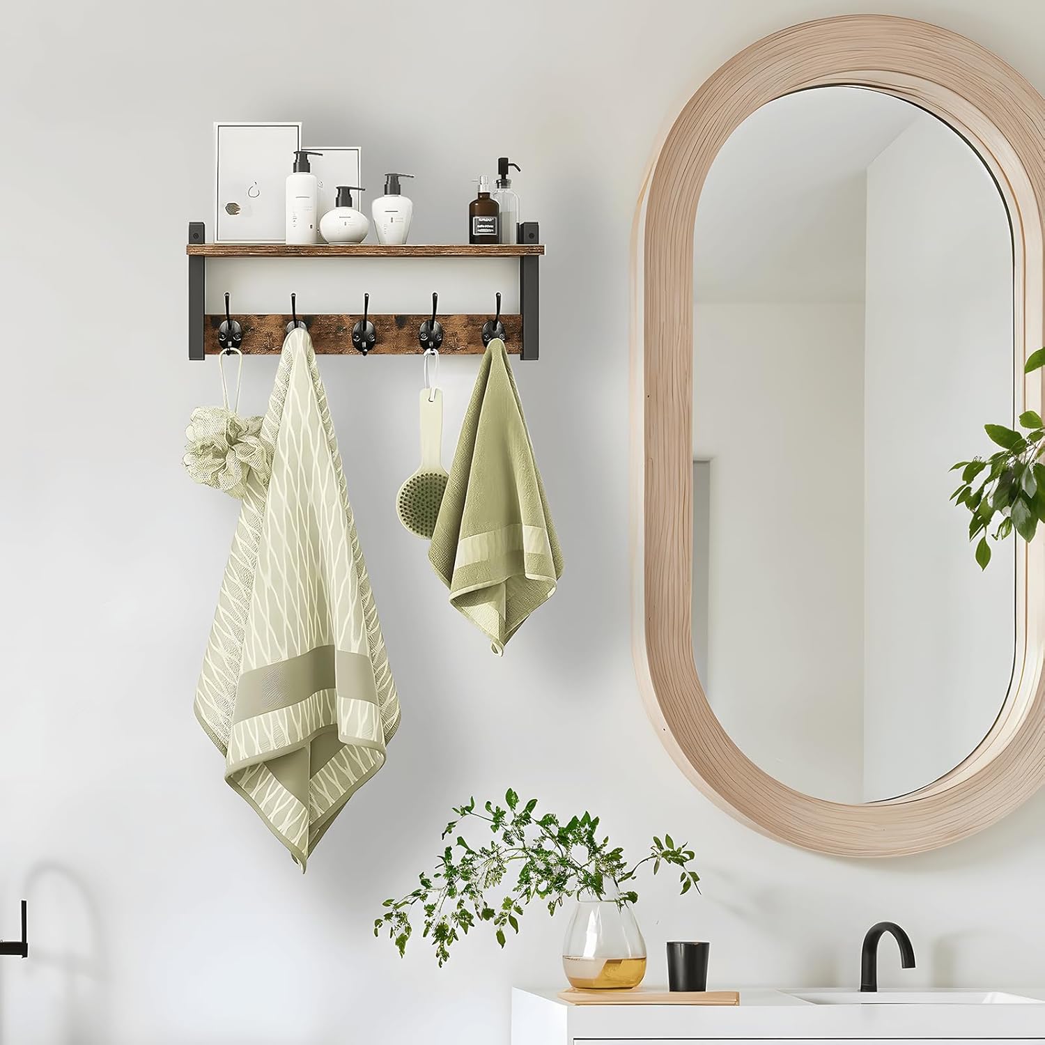 Coat Hangers Rustic Wall Rack with Shelf | 5-Hook