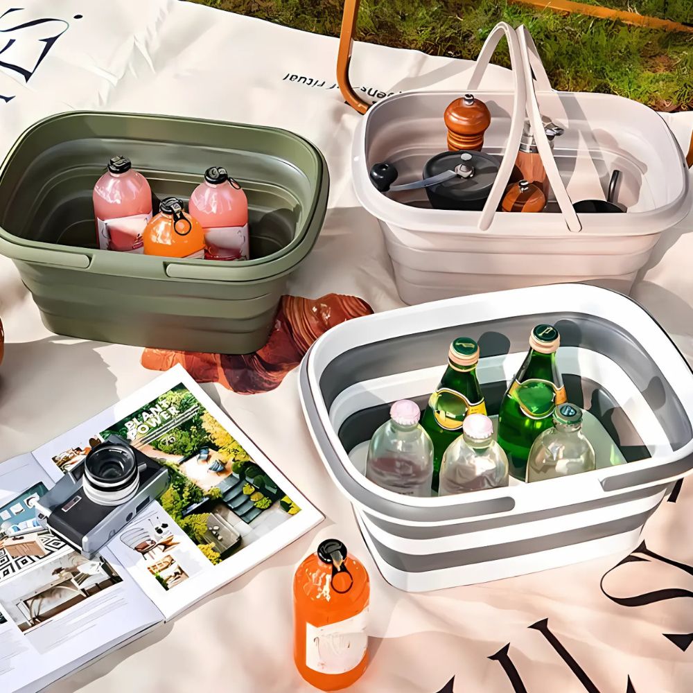 Collapsible Basket for Picnic & Storage with Handles | Foldable