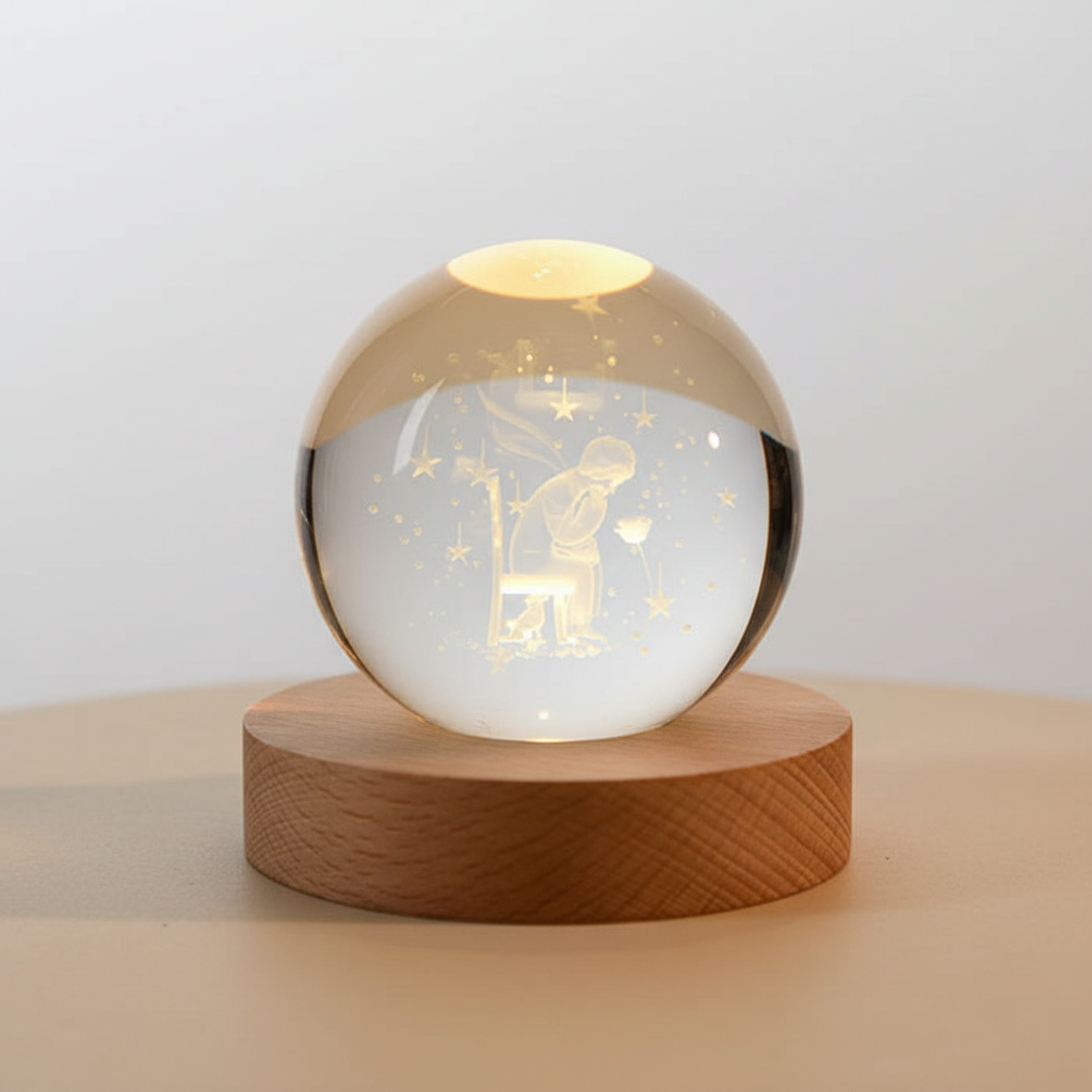 Decorative Lighting LED Glass Ball with Wooden Base | Engraving