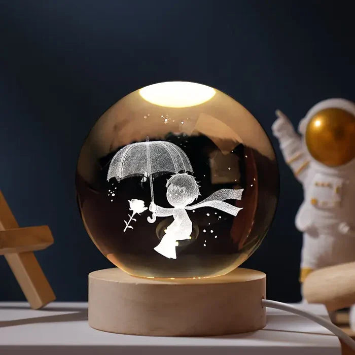 Decorative Lighting LED Glass Ball with Wooden Base | Engraving