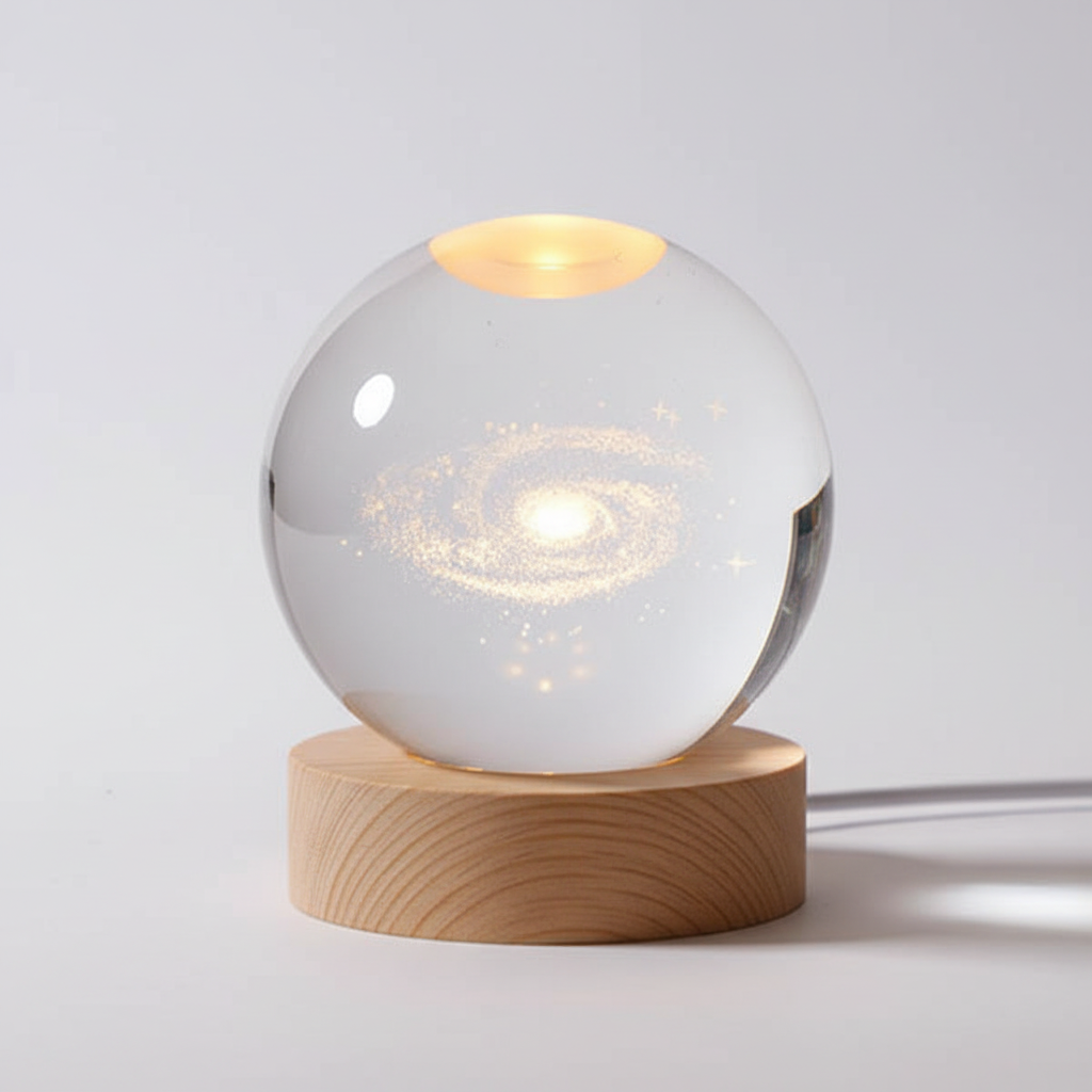 Decorative Lighting LED Glass Ball with Wooden Base | Engraving