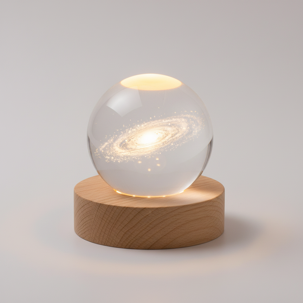 Decorative Lighting LED Glass Ball with Wooden Base | Engraving