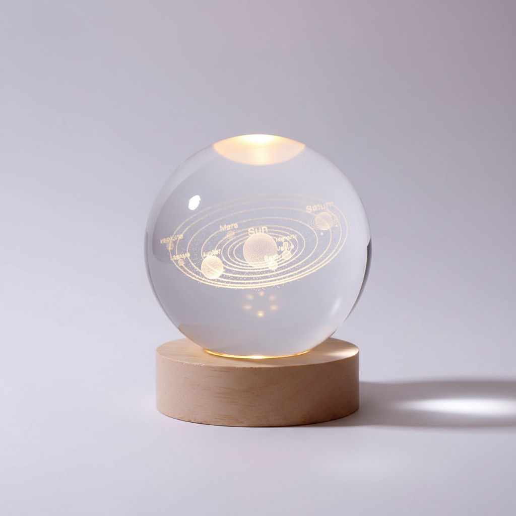 Decorative Lighting LED Glass Ball with Wooden Base | Engraving