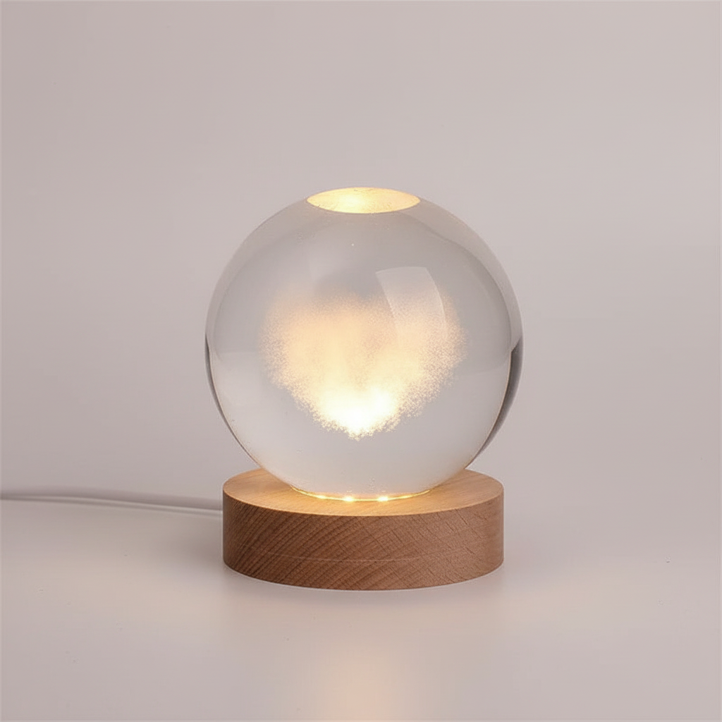 Decorative Lighting LED Glass Ball with Wooden Base | Engraving