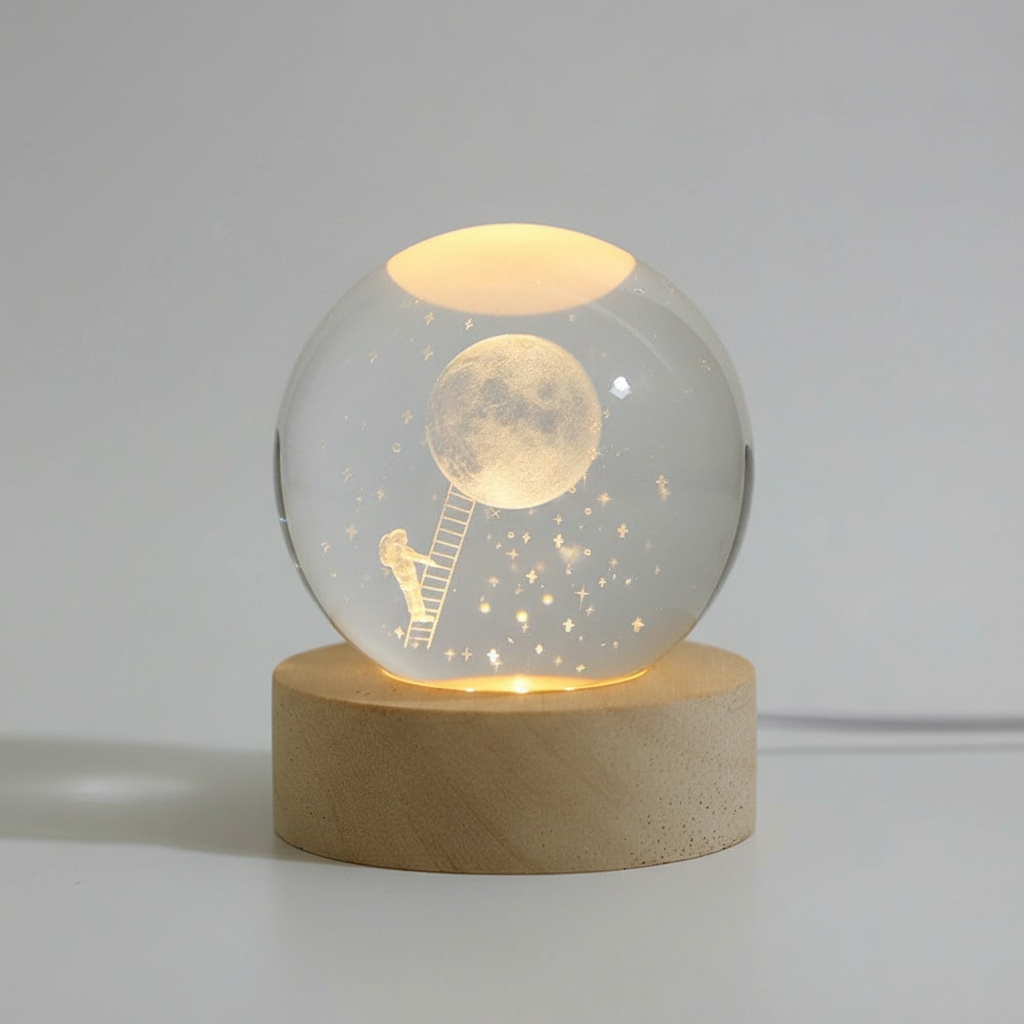 Decorative Lighting LED Glass Ball with Wooden Base | Engraving