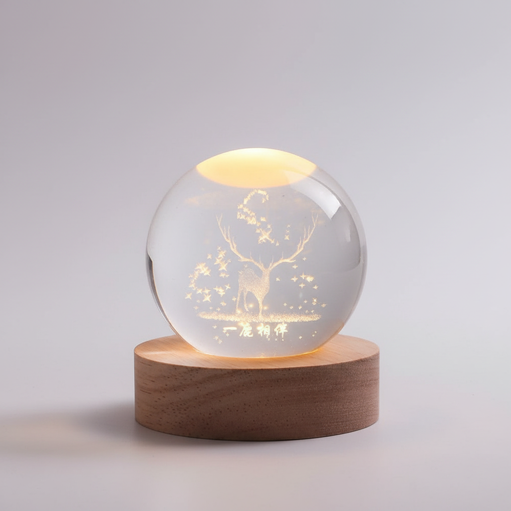 Decorative Lighting LED Glass Ball with Wooden Base | Engraving