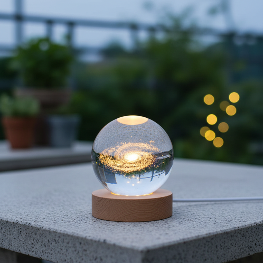 Decorative Lighting LED Glass Ball with Wooden Base | Engraving
