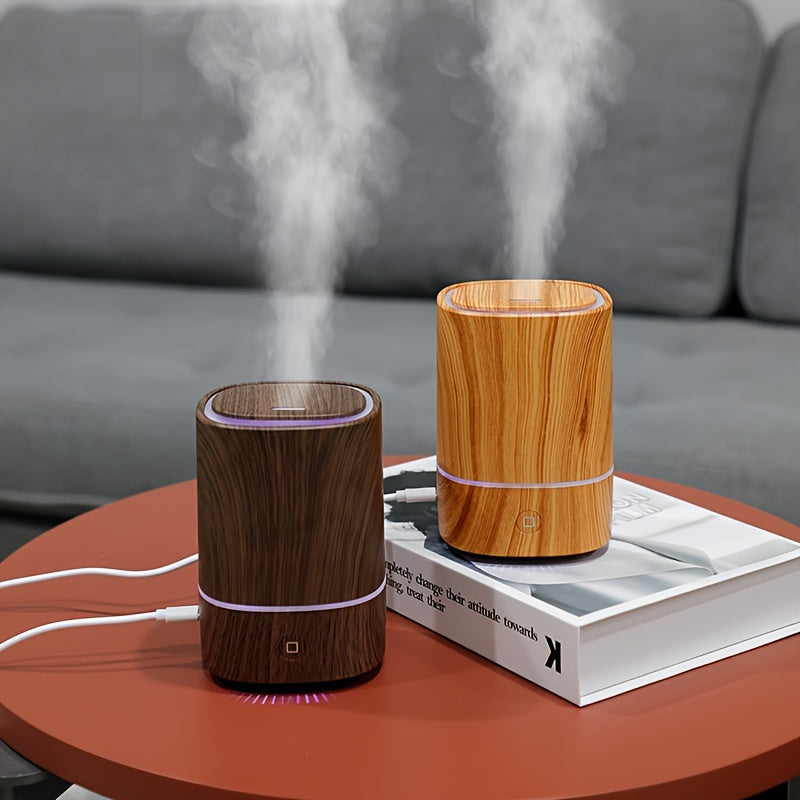 Diffuser Wood Grain Print Cylinder with LED Base | USB