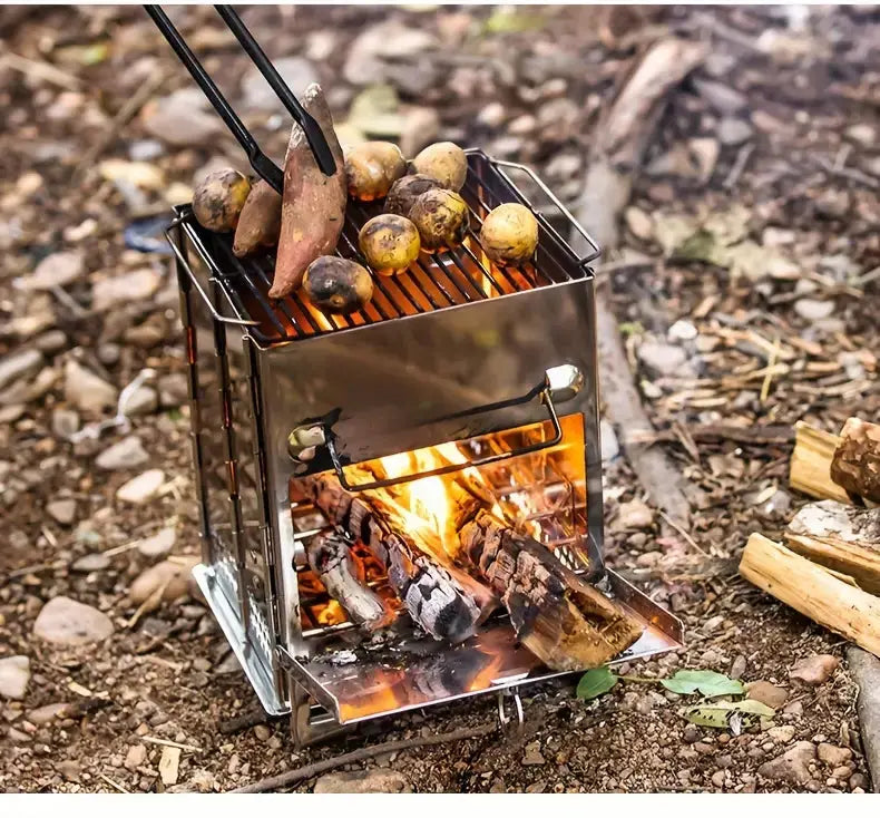 Fire Pits Foldable Stainless Steel with Grill Grate | Camping