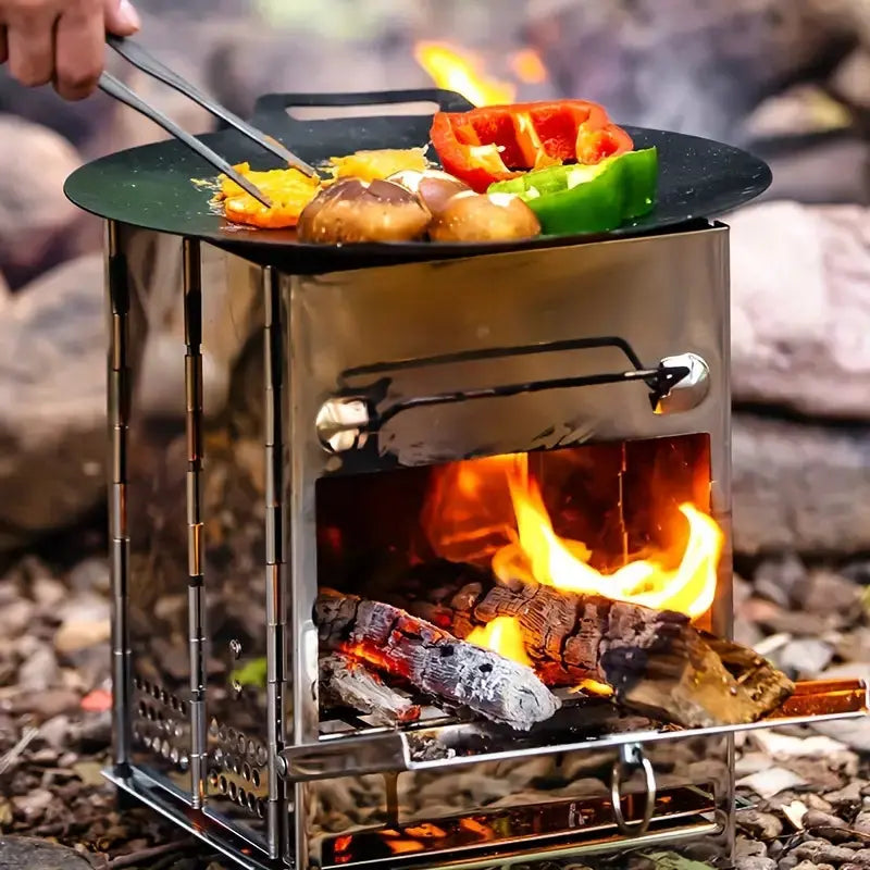 Fire Pits Foldable Stainless Steel with Grill Grate | Camping