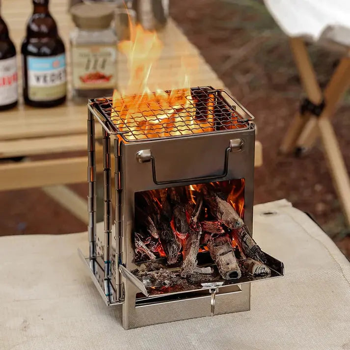 Fire Pits Foldable Stainless Steel with Grill Grate | Camping