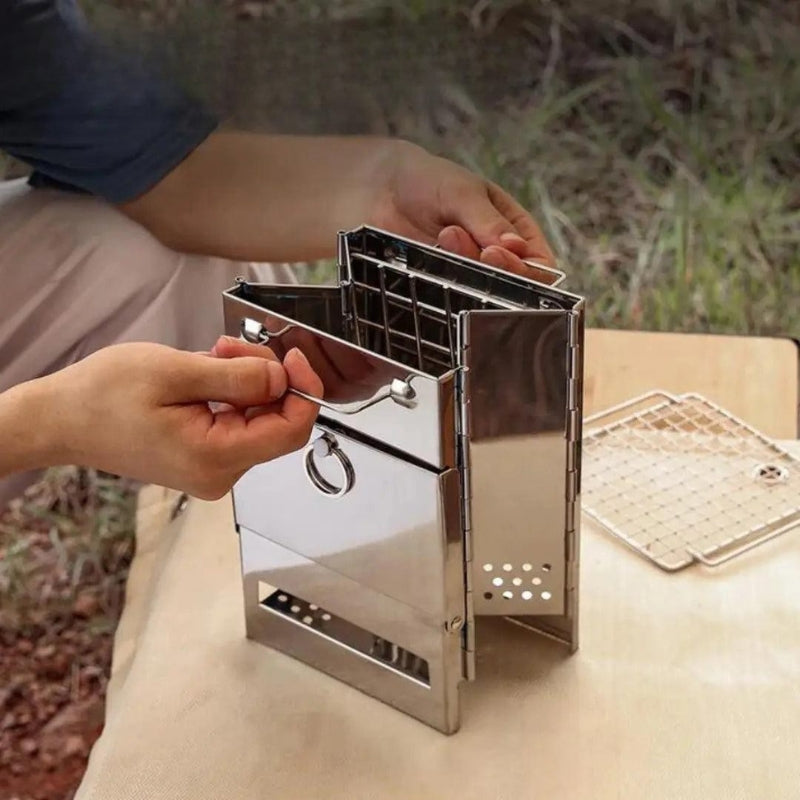 Fire Pits Foldable Stainless Steel with Grill Grate | Camping