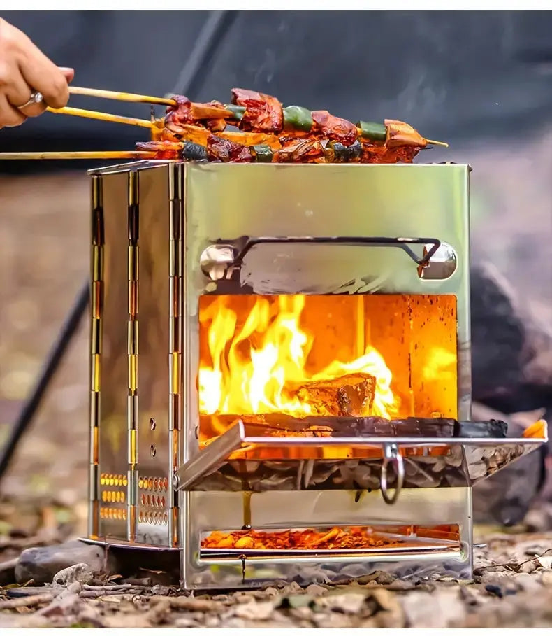 Fire Pits Foldable Stainless Steel with Grill Grate | Camping
