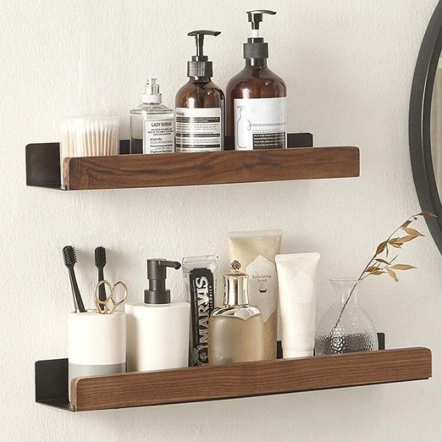 Floating Shelves Wood with Lip for Kitchen | Metal Frame