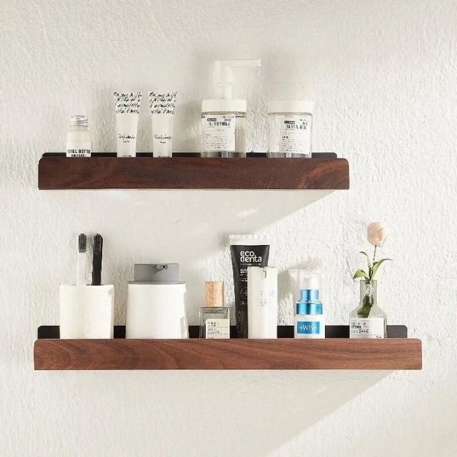 Floating Shelves Wood with Lip for Kitchen | Metal Frame