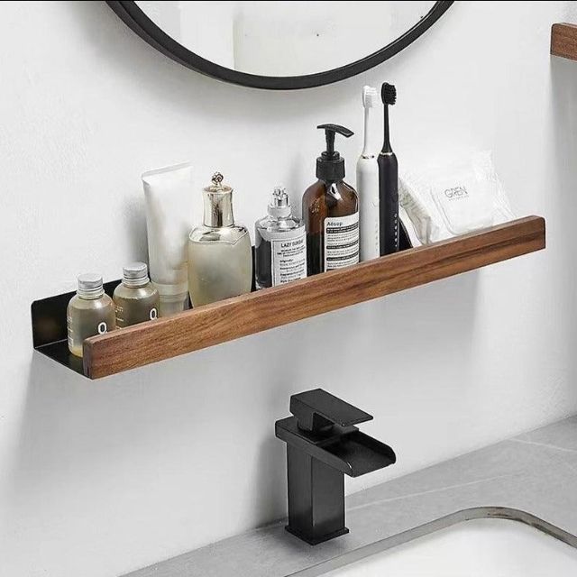 Floating Shelves Wood with Lip for Kitchen | Metal Frame