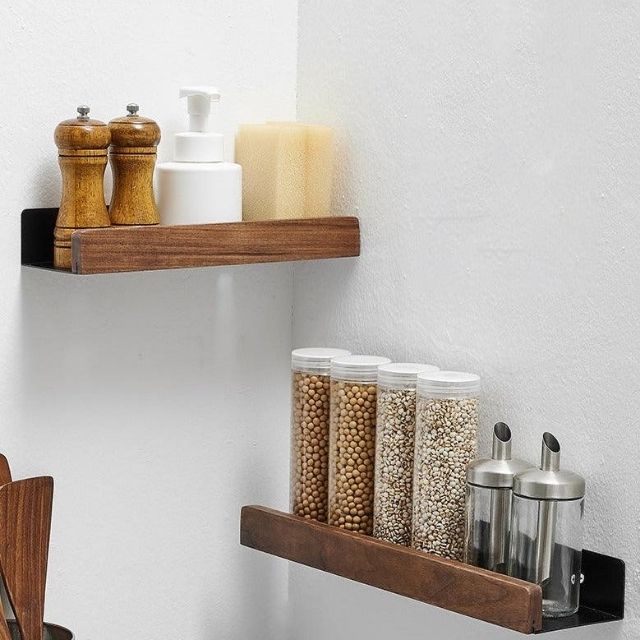 Floating Shelves Wood with Lip for Kitchen | Metal Frame