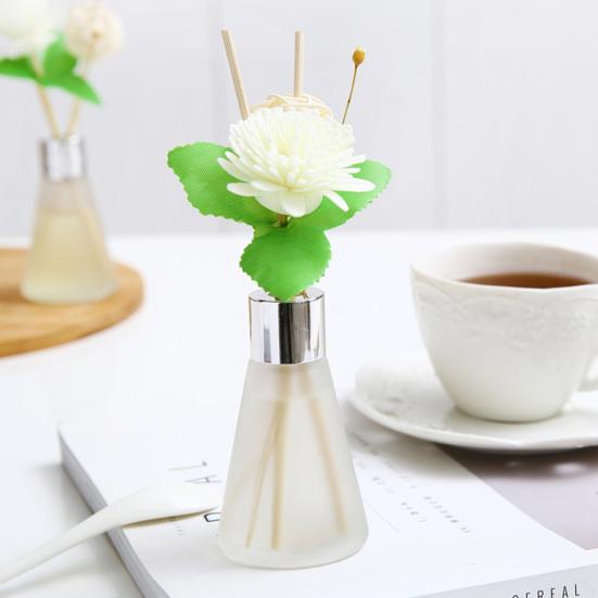 Home Fragrance Reed Diffuser 50ml with Flower Design | Frosted Glass