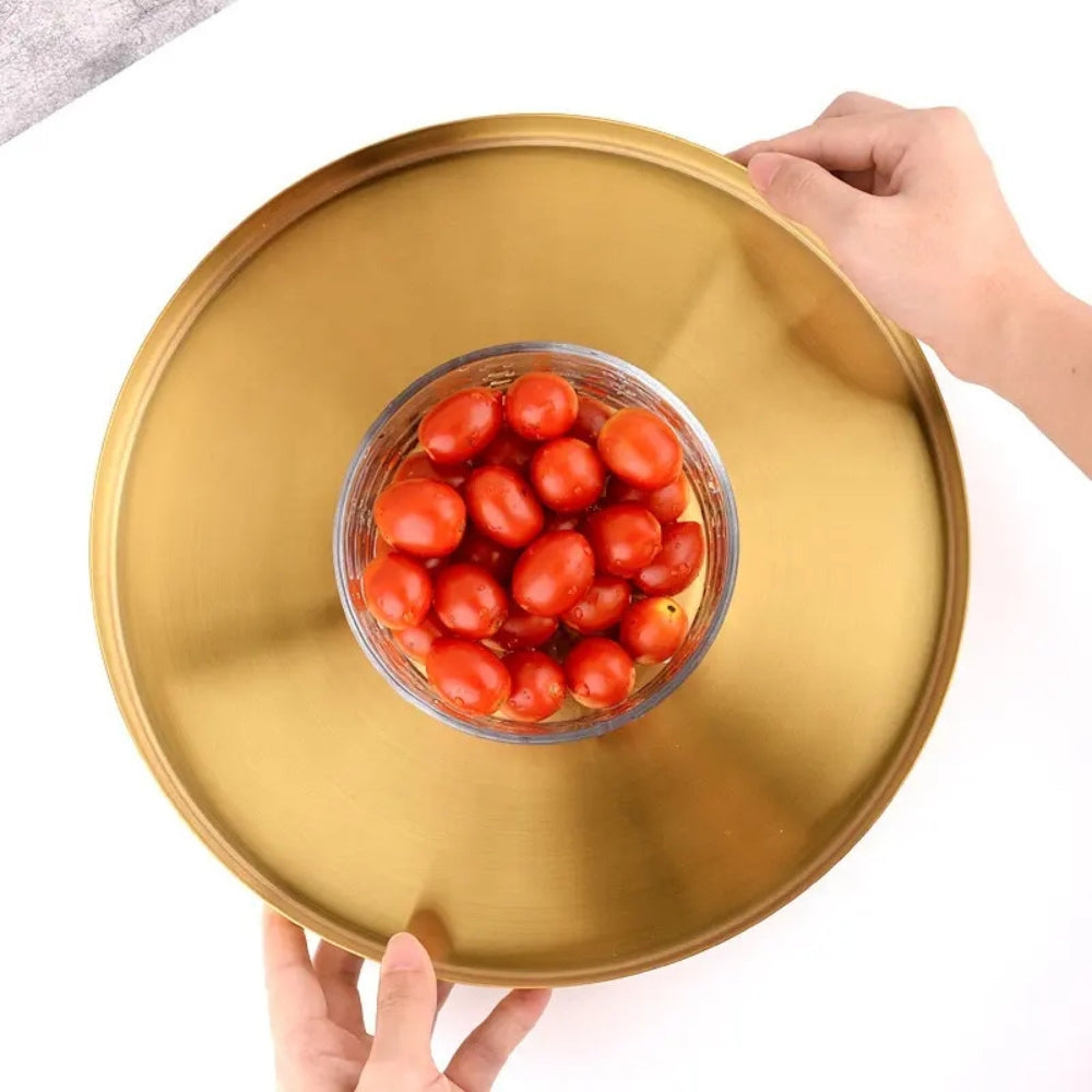 Kitchen Serving Round Stainless Steel Vanity Tray | Brushed