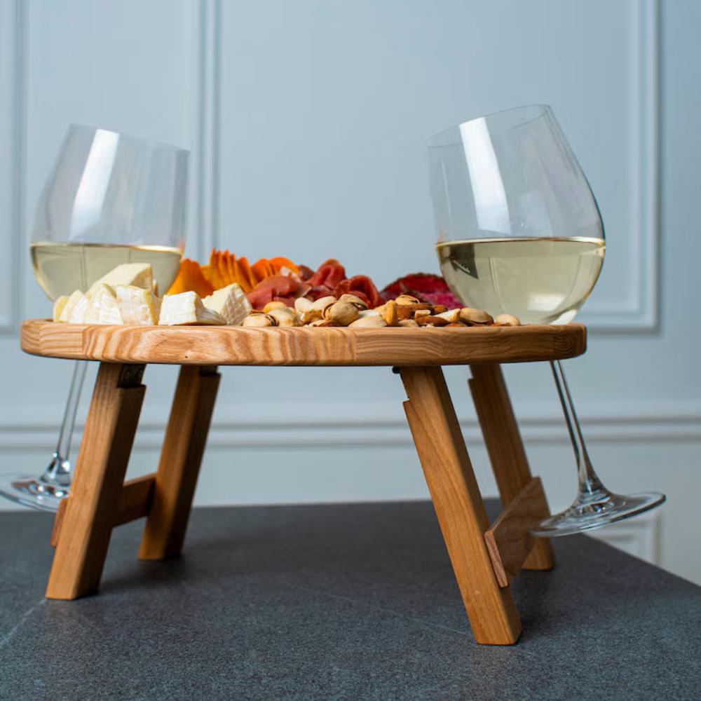 Kitchen Serving Wine Picnic Table with Glass Holders | Wood
