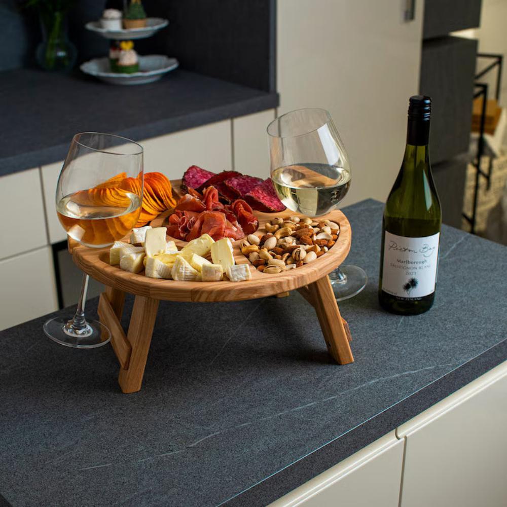 Kitchen Serving Wine Picnic Table with Glass Holders | Wood