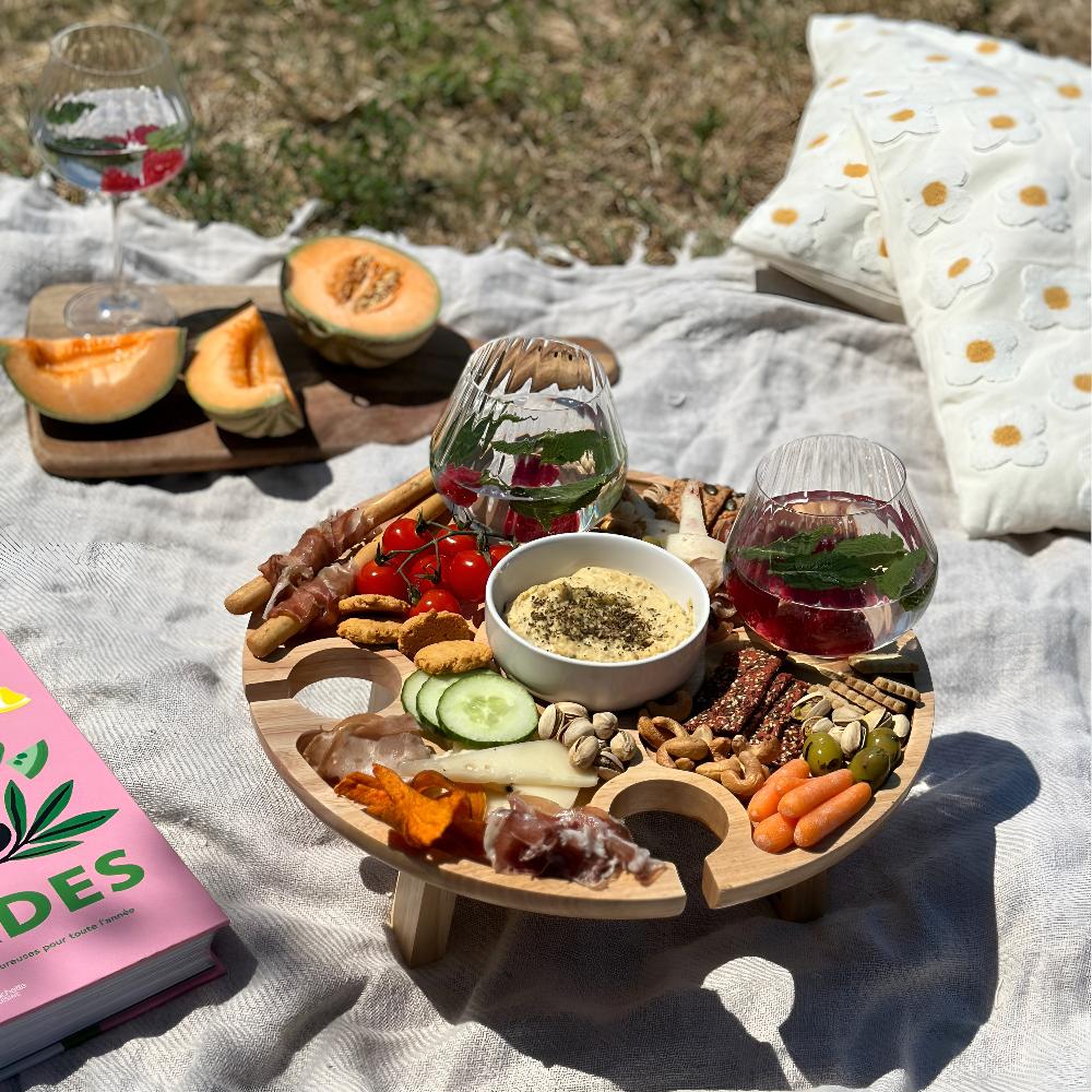Kitchen Serving Wine Picnic Table with Glass Holders | Wood