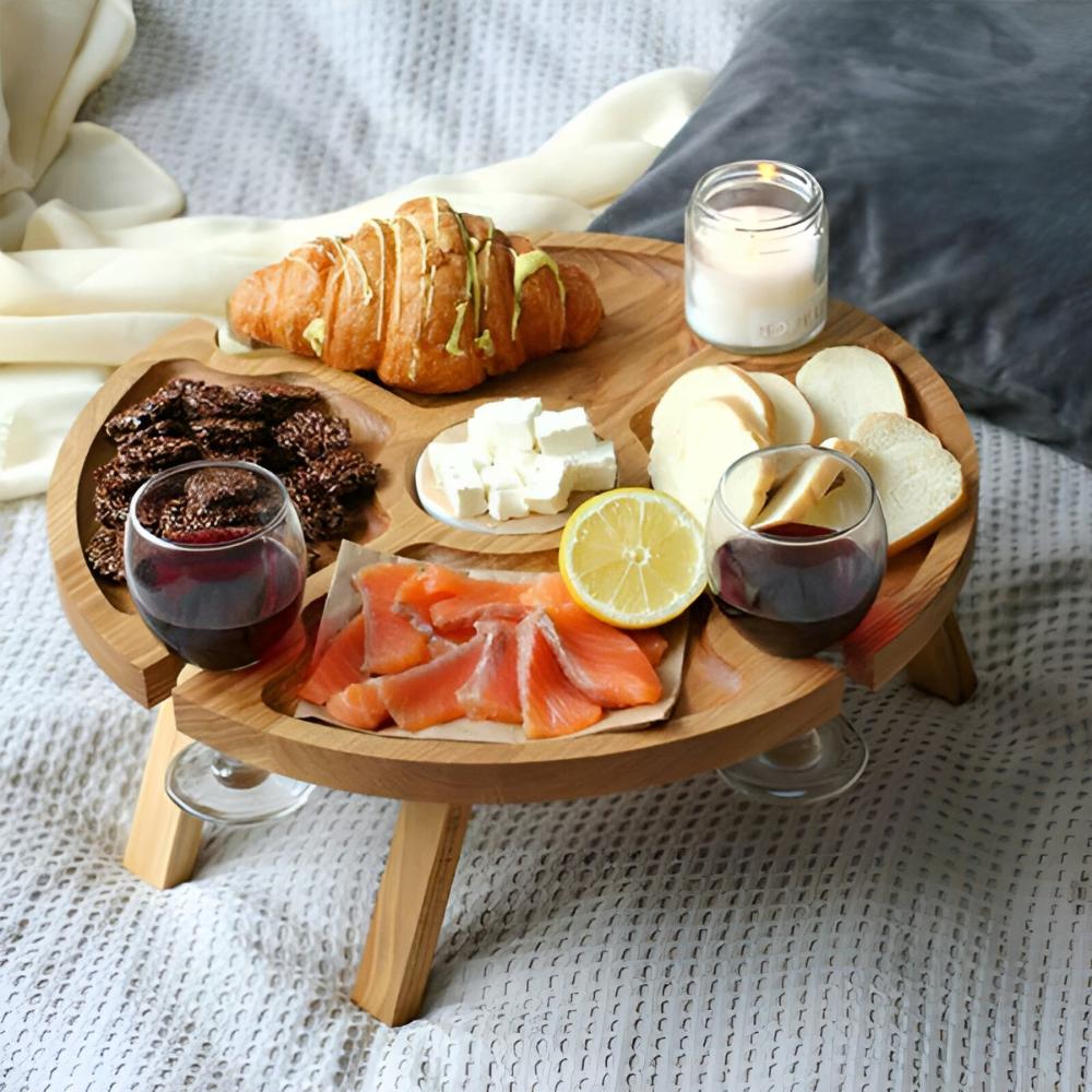 Kitchen Serving Wine Picnic Table with Glass Holders | Wood