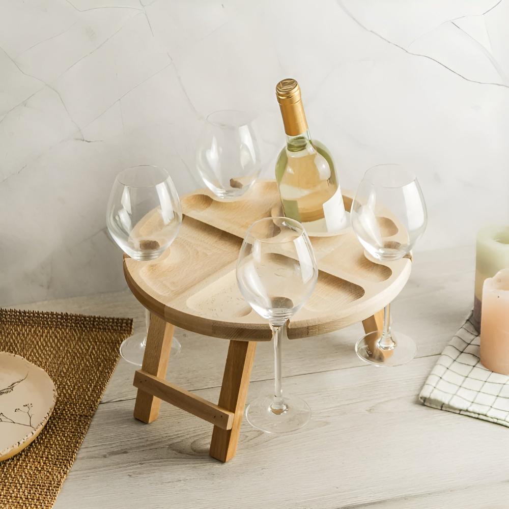 Kitchen Serving Wine Picnic Table with Glass Holders | Wood