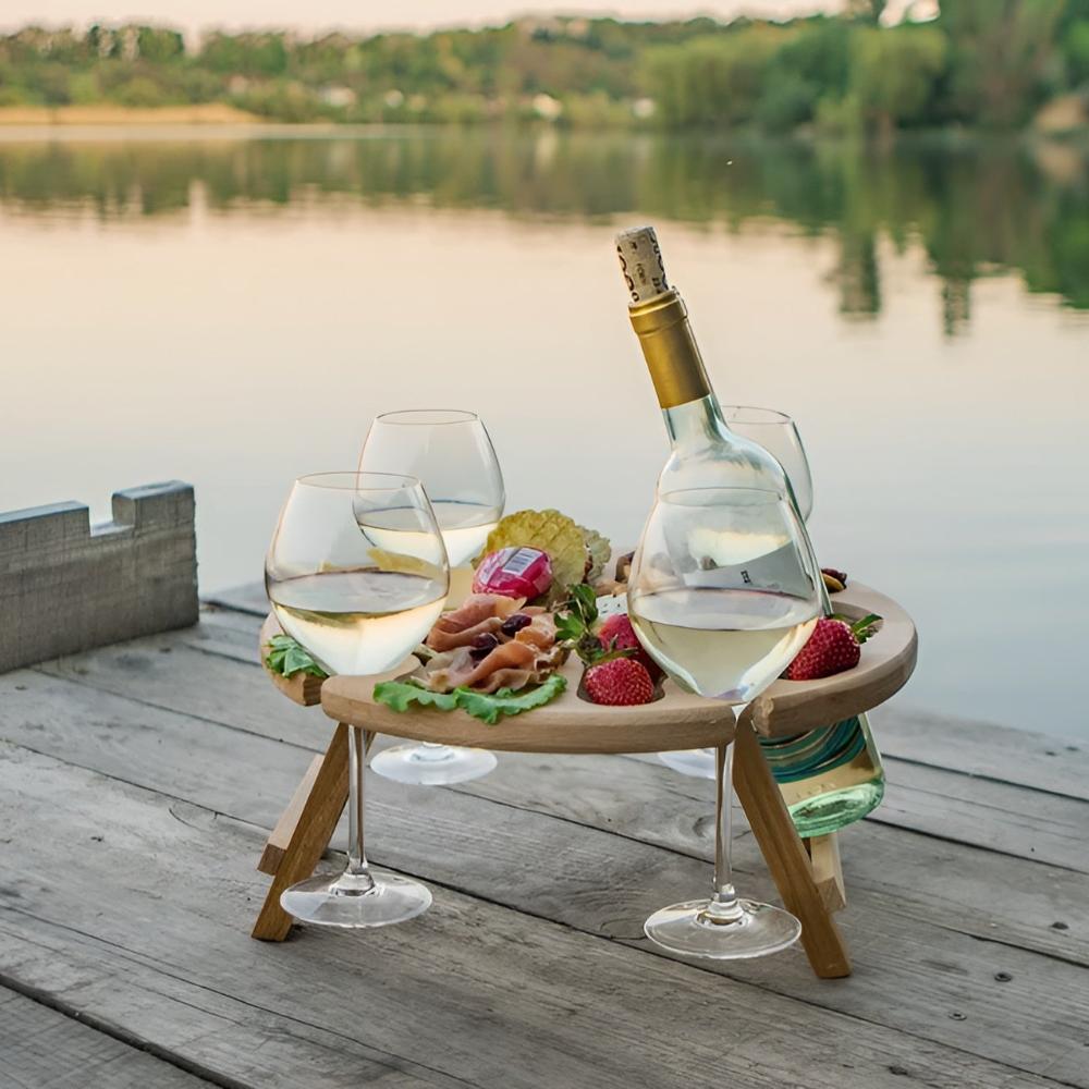 Kitchen Serving Wine Picnic Table with Glass Holders | Wood