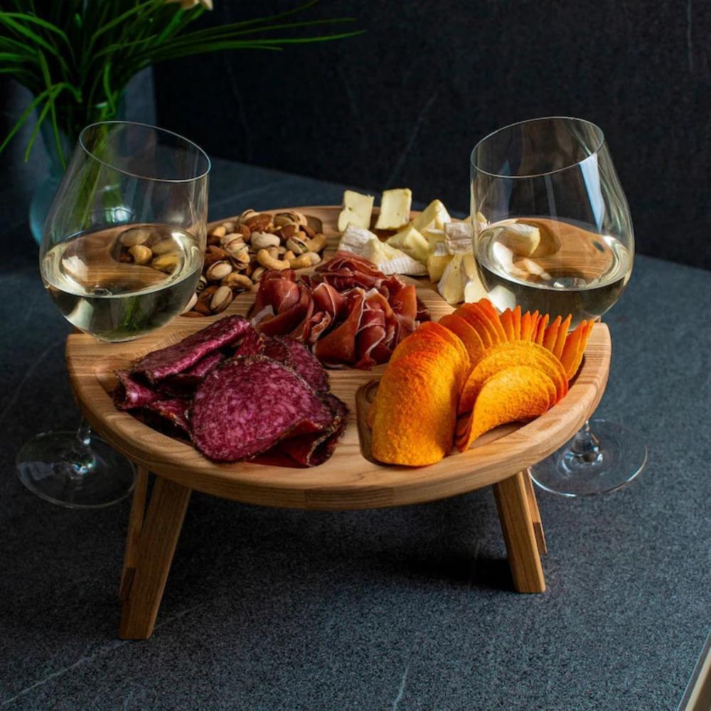 Kitchen Serving Wine Picnic Table with Glass Holders | Wood