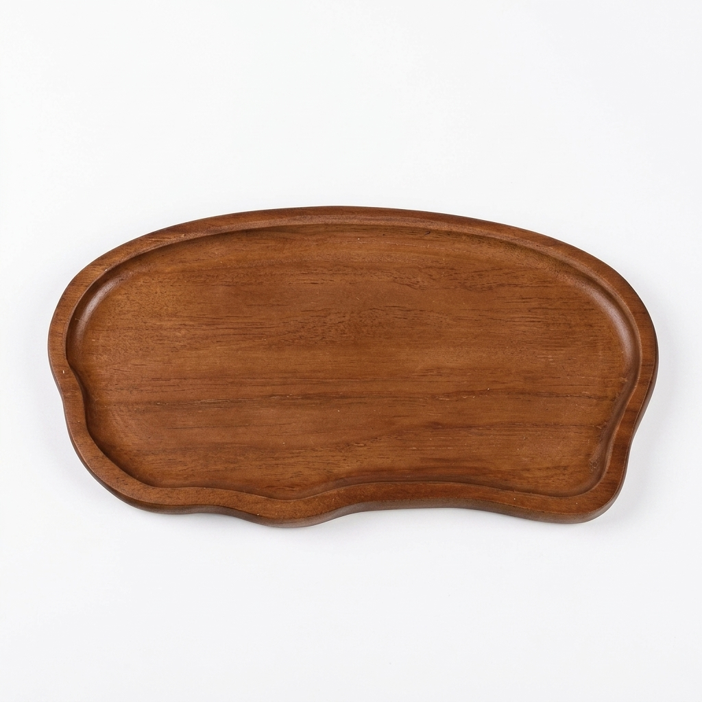 Kitchen Serving Wood Tray with Raised Rim | Curved