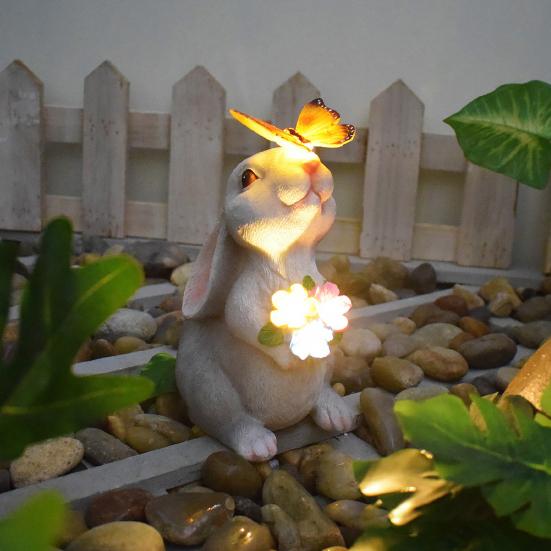 Landscape Lighting Bunny Statue with LED Flower for Garden | Solar