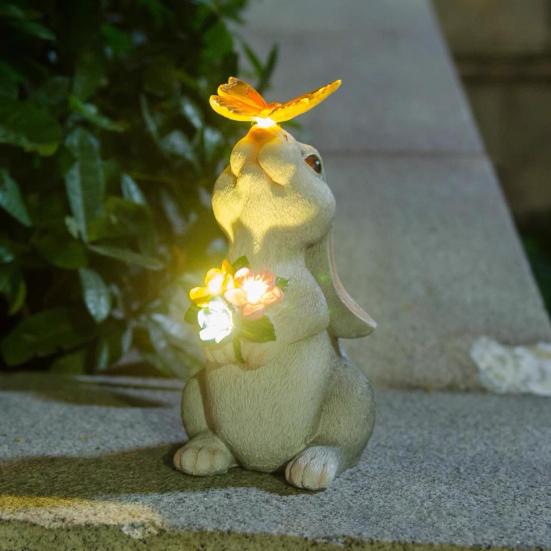Landscape Lighting Bunny Statue with LED Flower for Garden | Solar