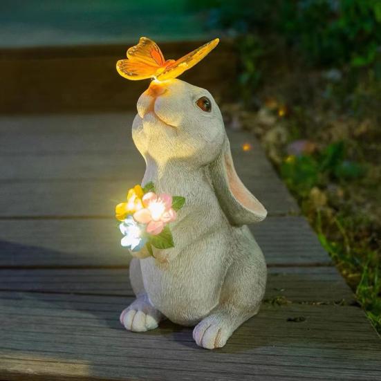 Landscape Lighting Bunny Statue with LED Flower for Garden | Solar