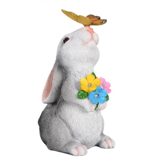 Landscape Lighting Bunny Statue with LED Flower for Garden | Solar