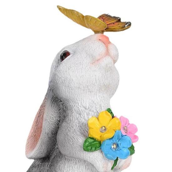 Landscape Lighting Bunny Statue with LED Flower for Garden | Solar