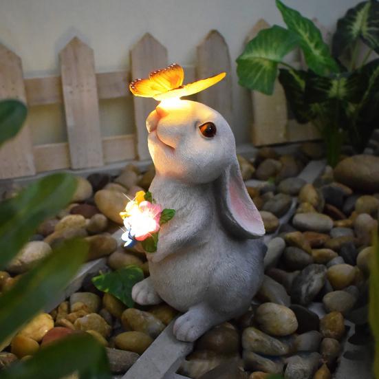Landscape Lighting Bunny Statue with LED Flower for Garden | Solar