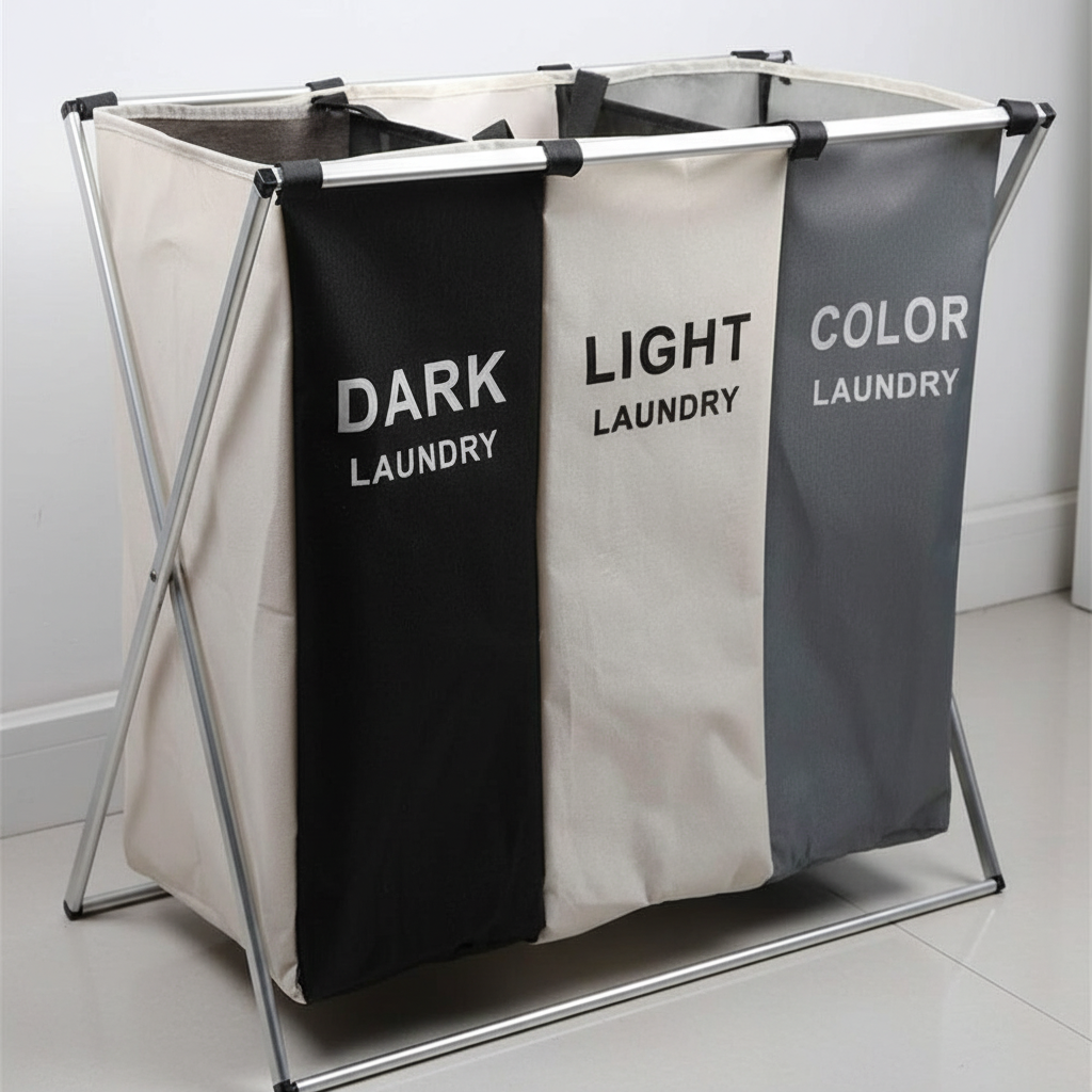 Laundry Sorter Basket with 3 Compartments | X-Frame