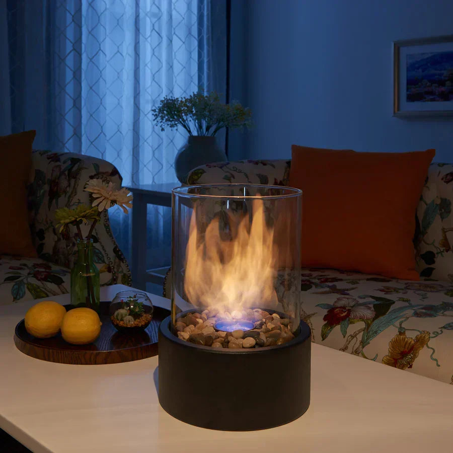 Outdoor Heating Tabletop Fire Pit | Glass Cylinder