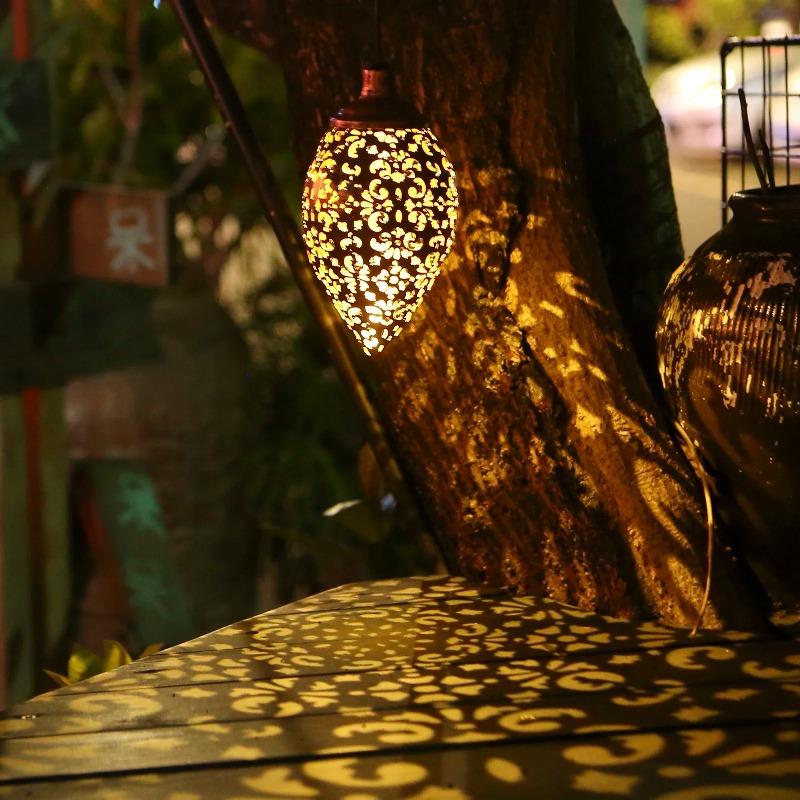 Outdoor Lighting Solar Hanging Lantern with Cutout Design | Teardrop