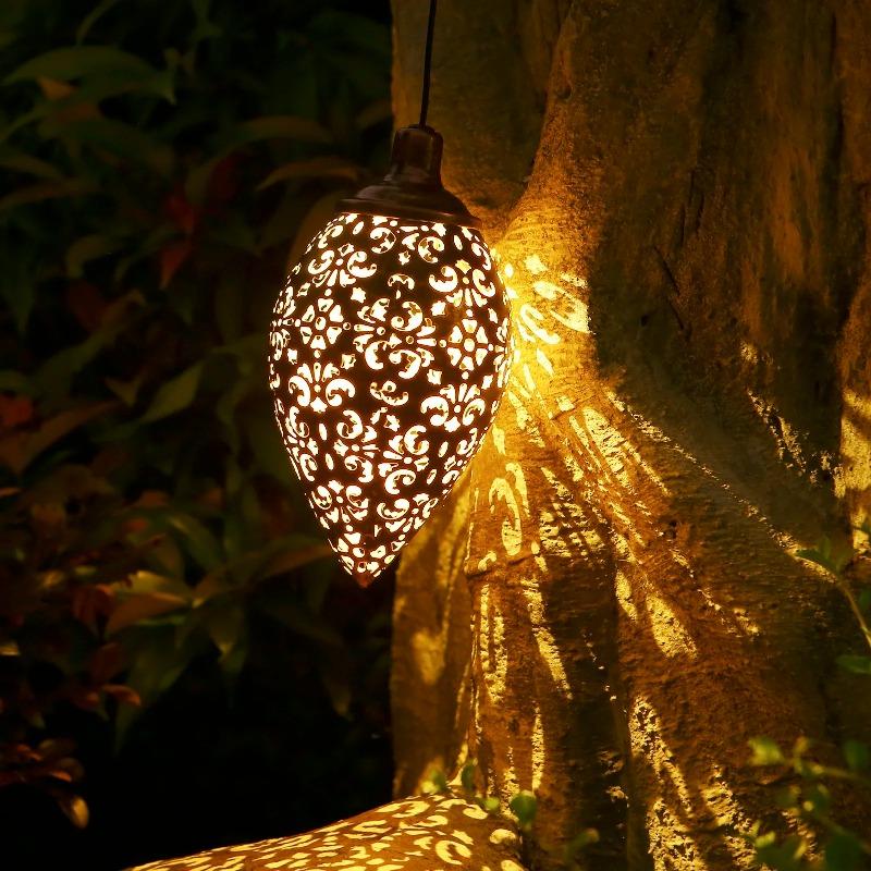Outdoor Lighting Solar Hanging Lantern with Cutout Design | Teardrop