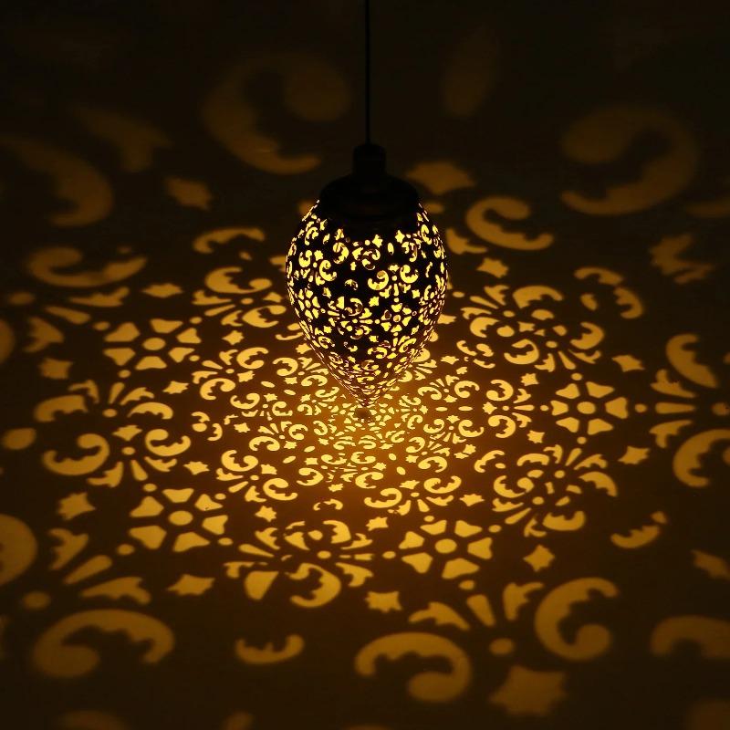 Outdoor Lighting Solar Hanging Lantern with Cutout Design | Teardrop