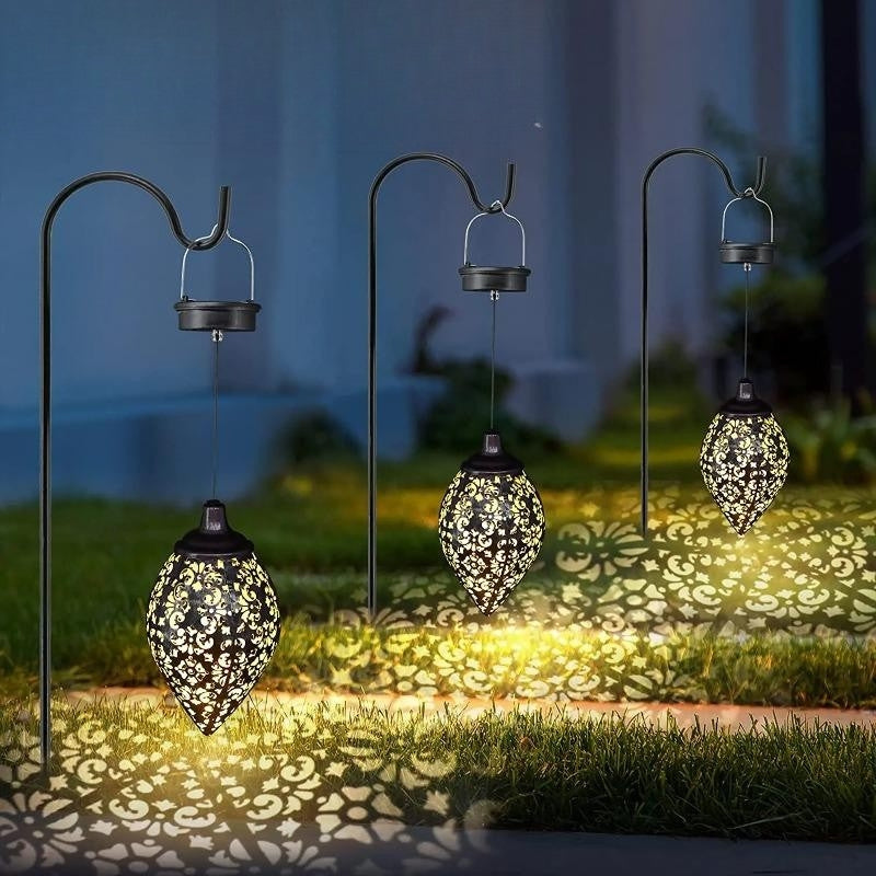 Outdoor Lighting Solar Hanging Lantern with Cutout Design | Teardrop